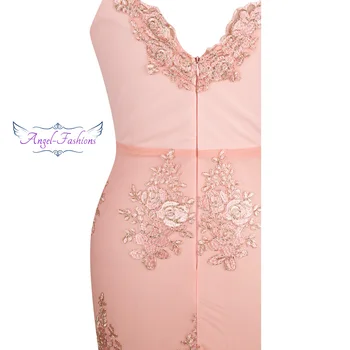 Angel-moda pentru Femei V-Gât Broderie Dantelă Flori Mermaid Rochie de Seara Lunga de culoare Roz 310