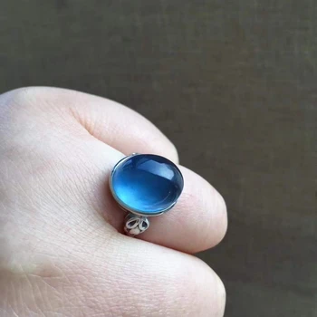 Naturale Albastru Acvamarin Cristal Inel Reglabil 16.5*13.5 mm Oval Brazilia Argint 925 Moda Inel AAAAA