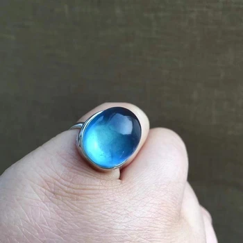 Naturale Albastru Acvamarin Cristal Inel Reglabil 16.5*13.5 mm Oval Brazilia Argint 925 Moda Inel AAAAA