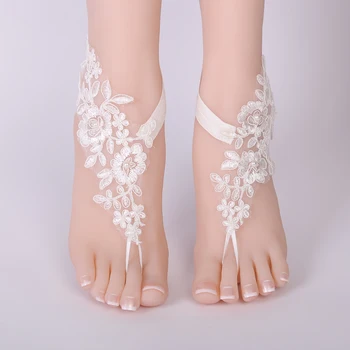 Sexy Dantelă de Nunta Desculț Sandale Nunta pe Plaja Brățară alb Sexy Bijuterii Pantofi de Nunta 2018