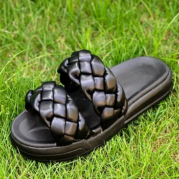 Vara 2020 Femei Din Piele Țese Papuci De Casă Platforma Wedges Cu Talpa Groasă Neagră Plajă În Aer Liber, Tobogane Casual Sexy Sandale De Doamnelor Pantofi