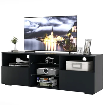 Modern Negru Mat Lucios TV Unității 51 Inch Stand TV cu 16 Culori LED-uri RGB Lumini Cabinet de Stocare de Masă pentru Living
