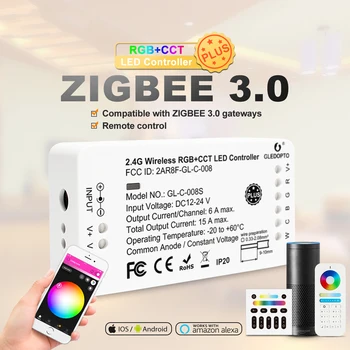 Zigbee RGBCW Plus Controller+2.4 G RF de la Distanță DC12V 5050 RGB+CCT 90leds/m Benzi cu LED-uri de Lumină Pentru ZIGBEE Smartthings Hue/B Echo Plus