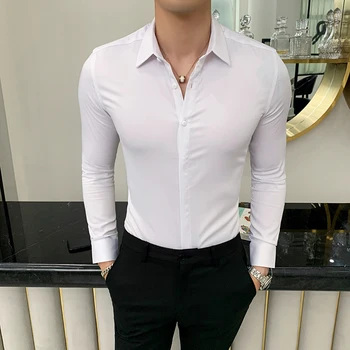 Oamenii De Afaceri Tricou Solid Casual Slim Fit Maneca Lunga Camasi De Înaltă Calitate, Cămașă Rochie De Sex Masculin Streetwear Camisa Sociale Masculina