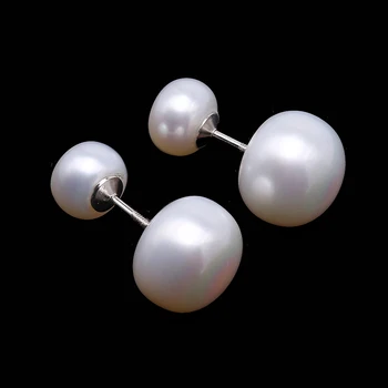 JYX Naturale de apă Dulce Pearl Prezon Cercei argint 925 față-verso Pearl Cercei pentru Femei (7.5-11mm Perle)