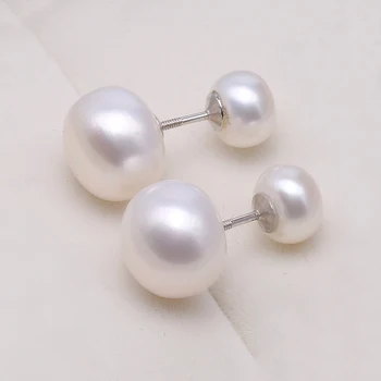 JYX Naturale de apă Dulce Pearl Prezon Cercei argint 925 față-verso Pearl Cercei pentru Femei (7.5-11mm Perle)