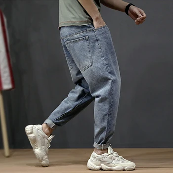 Coreea Style Moda Barbati Blugi Se Potrivesc Vrac Retro Albastru Clasic Pantaloni Harem De Dimensiuni Mari 28-42 Picior Mic Streetwear Hip Hop Blugi Barbati