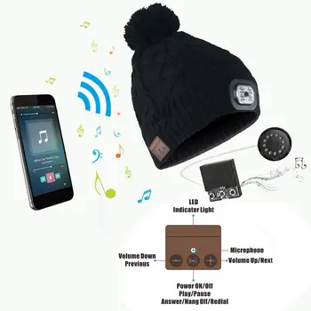 V5.0 Wireless Bluetooth Beanie LED Pălărie Muzica Tricotate Capac Cu Căști Difuzoare Stereo Microfon Hands Free Pentru Sporturi în aer liber