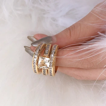 Costum din trei piese de Aur de 14K cu Diamant de Nunta Set Inel pentru Femei Anillos Piatră prețioasă de Bijuterii Fine de Lux cu Aur de 14K cu Diamante Inele de Nunta