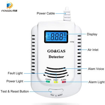 CO Detector de Alarmă,Plug-in de Monoxid de Carbon & Explozive de Gaz Detectoare de 2 în 1,Bucătărie Acasă Metan,Compus de Alarmă Cu LED-uri de Afișare