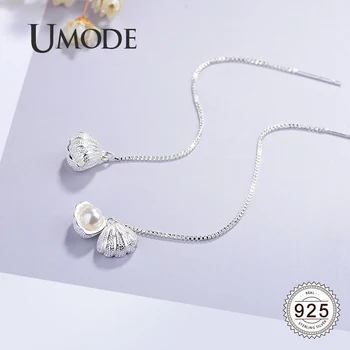 UMODE Noi Argint 925 Lung Lant Cutie Simulate Perla Picătură Cercel pentru Femei Aur Alb Shell Bijuterii Legăna ALE0611