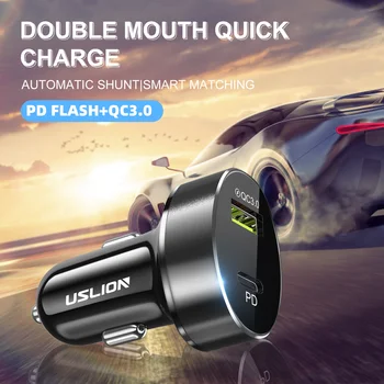 USLION 36W Quick Charge 3.0 USB Masina Încărcător Pentru iPhone 11 Pro 11Pro Max Huawei PD3.0 Tip C de Încărcare Rapidă Mașină C USB Încărcător de Telefon