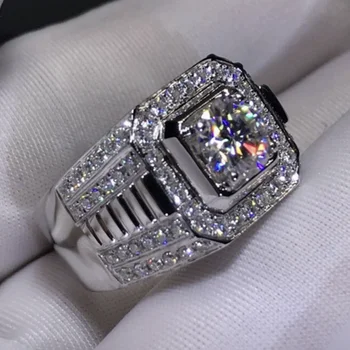 Bărbați argint 925 inele de deget de Lux 2ct Creat Moissanite Logodna Nunta băieți Safir inel de piatră prețioasă de Bijuterii cadou