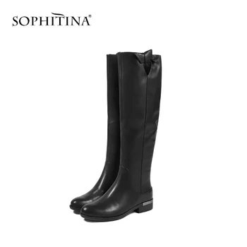 SOPHITINA Femei Confortabil Tocuri Joase Genunchi-Cizme Înalte de Bază Rotund Toe din Piele Pantofi Handmade Cu Flori Cizme de Iarna B98