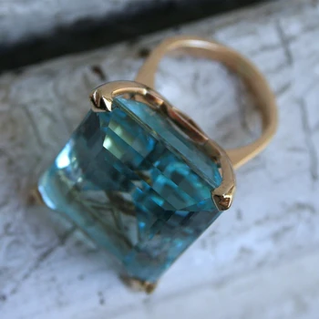 Bague Ringen de Aur de Culoare Albastru Cristal CZ 20x25 mm, Piatra Mare, Inele Pentru Femei Moda Bijuterii Accesorii Anel Trupa de Nunta