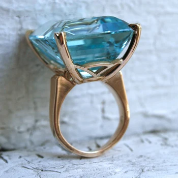Bague Ringen de Aur de Culoare Albastru Cristal CZ 20x25 mm, Piatra Mare, Inele Pentru Femei Moda Bijuterii Accesorii Anel Trupa de Nunta