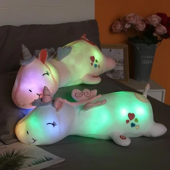 1 buc 60cm Drăguț Strălucitoare de Lumină LED Unicorn de Pluș Jucării Minunat Luminoase de Animale Perna Umplute Păpuși pentru Copii Cadouri pentru Copii