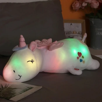 1 buc 60cm Drăguț Strălucitoare de Lumină LED Unicorn de Pluș Jucării Minunat Luminoase de Animale Perna Umplute Păpuși pentru Copii Cadouri pentru Copii