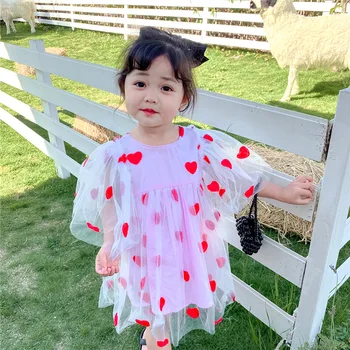 De vară 2020 stil coreean dragoste în formă de inimă de copil fata de plasă de tul printesa rochie de petrecere pentru copii toddler haine copii vestidos