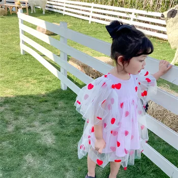 De vară 2020 stil coreean dragoste în formă de inimă de copil fata de plasă de tul printesa rochie de petrecere pentru copii toddler haine copii vestidos