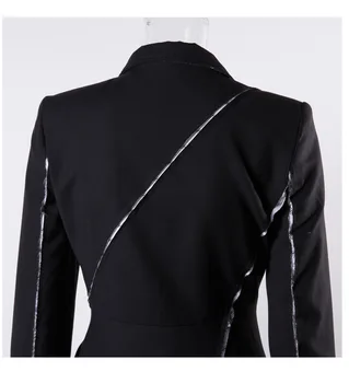 [MEM] 2021 Nouă Primăvară de Toamnă Rever Maneca Lunga Negru cu Dungi Neregulate Butonul Split Comun Vrac Geaca pentru Femei Coat de Moda JQ681