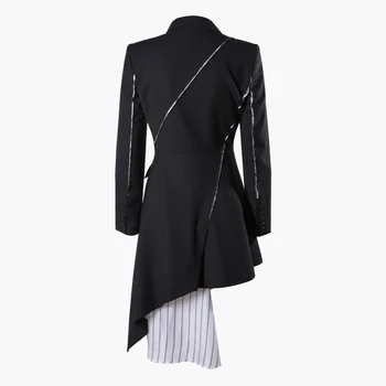 [MEM] 2021 Nouă Primăvară de Toamnă Rever Maneca Lunga Negru cu Dungi Neregulate Butonul Split Comun Vrac Geaca pentru Femei Coat de Moda JQ681