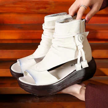 GKTINOO Doamnelor Sandale 2021 Nouă Primăvară Retro Femei Pantofi din Piele Zip Plat Cu Cusut Manual Sandale cu Platforma