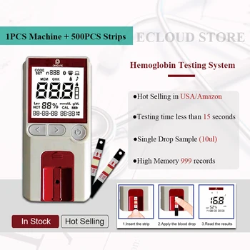 1BUC Hemoglobina metru pentru test de sânge/Hemoglobina metru portabil cu 500PCS hemoglobina benzi de testare (Benzi DATA de EXPIRARE 2022-07)