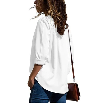 1 buc Noua Moda Toamna Primavara Bluze Femei cu Maneci Lungi V-Neck Cămașă de Birou Bluza Tricou Femei Culoare Solidă Blusas Cu Buzunare