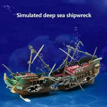 Mare Accident De Barca S-A Scufundat Nava Ornament Acvariu Rezervor De Pește Pestera Decor Figurine Figurine Naufragiu