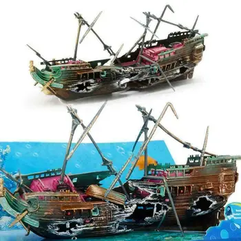 Mare Accident De Barca S-A Scufundat Nava Ornament Acvariu Rezervor De Pește Pestera Decor Figurine Figurine Naufragiu