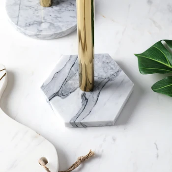 Nordic Retro Stil Natürliche Marmor Aur-überzogene Küche Papier Handtuch Halter Rollen Halter Desktop Fraier Lagerung Regal