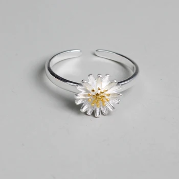 Real argint 925 inele pentru femei daisy floare Trendy Bijuterii fine Mari Reglabil de Epocă Inele Anillos