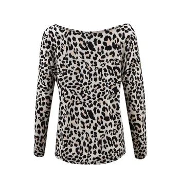 Primavara Toamna Femei Leopard/ Sarpe Model de Moda T-shirt Sexy cu Maneci Lungi Off-Umăr Barca cu Guler Pulover de Sus