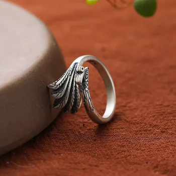 Real Argint 990 Phoenix Deschide Inel Pentru Femei S990 Argint Chinses Rege Pasăre Ring Bijuterii