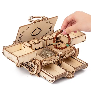 Tăiere cu Laser 3D Asamblate Creative DIY Puzzle din Lemn Transmisie Mecanică Antic Cutie de Bijuterii Model de Jucărie Cadou