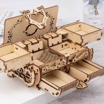 Tăiere cu Laser 3D Asamblate Creative DIY Puzzle din Lemn Transmisie Mecanică Antic Cutie de Bijuterii Model de Jucărie Cadou