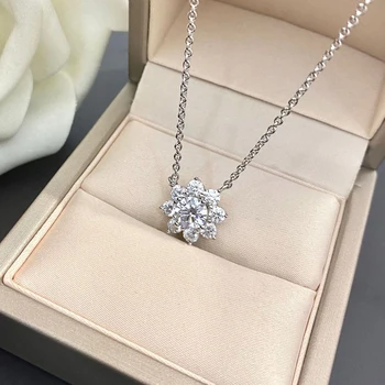OEVAS Argint 925 Scântei Plin Ridicat de Carbon Diamant Floarea-soarelui Pandantiv Colier Pentru Femei Mireasa Trupa Cadouri Bijuterii