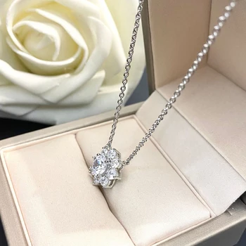 OEVAS Argint 925 Scântei Plin Ridicat de Carbon Diamant Floarea-soarelui Pandantiv Colier Pentru Femei Mireasa Trupa Cadouri Bijuterii