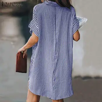 ZANZEA Moda Sundress Vară Genunchi-lungime Tricou Femei Rochie Casual cu Dungi Loose Vestidos Maneca Scurta Butonul Haina Plus Dimensiune