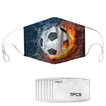Foc și Gheață, fotbal/Fotbal de Imprimare Copii Masca de Fata cu 7pcs Filtru PM2.5 Reutilizabile Respirabil Copii Mască De Praf