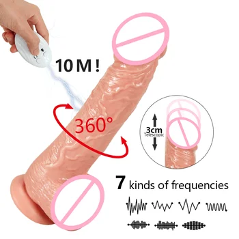 Automate Telescopice Rotație Vibrator Realist Încălzire Limba Vibrator cu ventuza Penis Artificial Jucarii Sexuale Penis