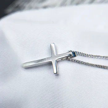 Pandantiv cruce cu naturale albastru safir piatră prețioasă colier de argint 925 bijuterii fine unisex cel mai bun cadou bolai bijuterii