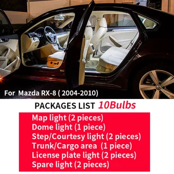 10x Alb Auto Becuri cu LED-uri de Interior Kit Pentru 2004 2005 2006 2007 2008 2009 2010 Mazda RX-8 RX8 Harta Cupola Lămpii numărului de Înmatriculare