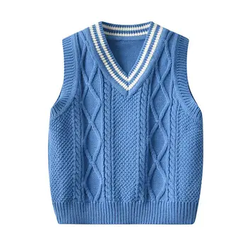 2021 Moda Domn Copii Băieți Vesta Tricotate Pulover Pulover fără Mâneci Vesta cu Dungi 1-6Y 4 Culori