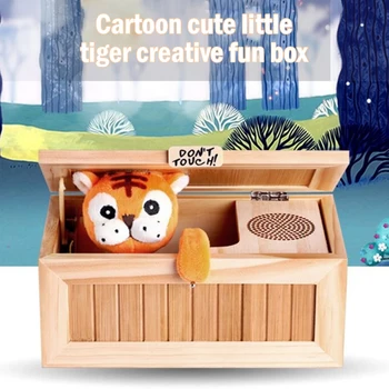 Electronice de Lemn Inutil Cutie Drăguț Tigru Jucărie Amuzant Cadou cu Sunet pentru Băiat și Copii jucării interactive de Reducere a Stresului Birou Decor
