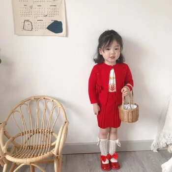 Fetita spaniol de Haine pentru sugari, Tricotate Sacou Copilul Stil Preppy Set Haine Copii Cardigan + Suspensor Rochie