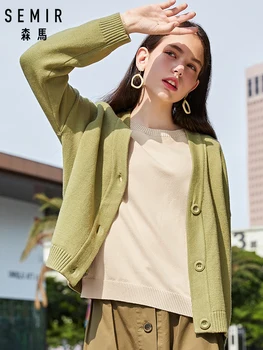 SEMIR Knit Cardigan Femei 2020 Toamna Noi V-neck Loose Jacheta Subtire Strat Simplu Culoare Pură pulover haine