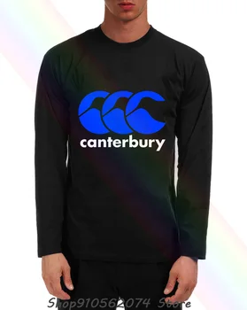 Canterbury Mens Classic Logo Bleumarin Alb-Negru Bărbați Gât Maneca Lunga T-Shirt Mens Transport Gratuit