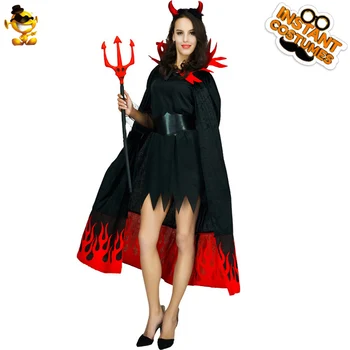 Femeile Cosplay Flăcări Diavolul Costume de Halloween pentru Adulți Petrecere Diavolul Mantie Neagră cu Caciulita Carnaval Rochie de Fantezie, de sex Feminin Sexy Costum de